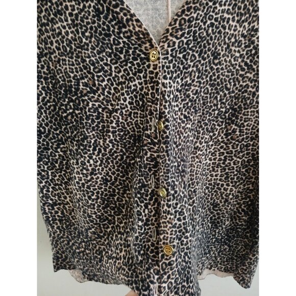 New York & Company  Womens M Leopard Animal Print Buttoned Cardigan Blouse Y2K - Picture 2 of 6